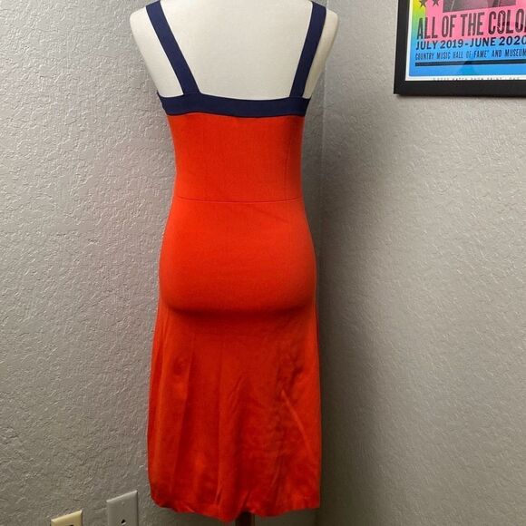 STAUD tomato red/blue straps w/ buttons dress knit S pinup retro - Picture 5 of 13